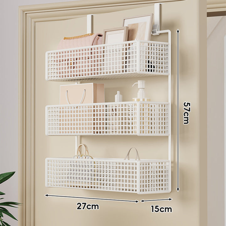 Over-Door Hanging Double-Tier Ventilated Mesh Storage Basket Organizer with Hooks