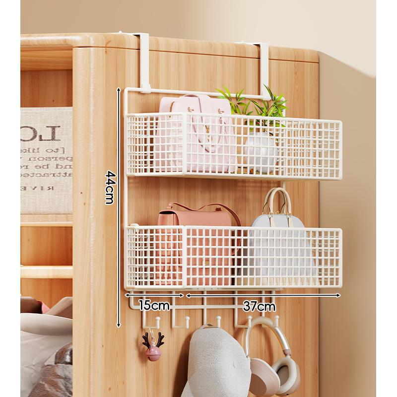 Over-Door Four-Tier Metal Mesh Hanging Storage Organizer with Integrated Hooks