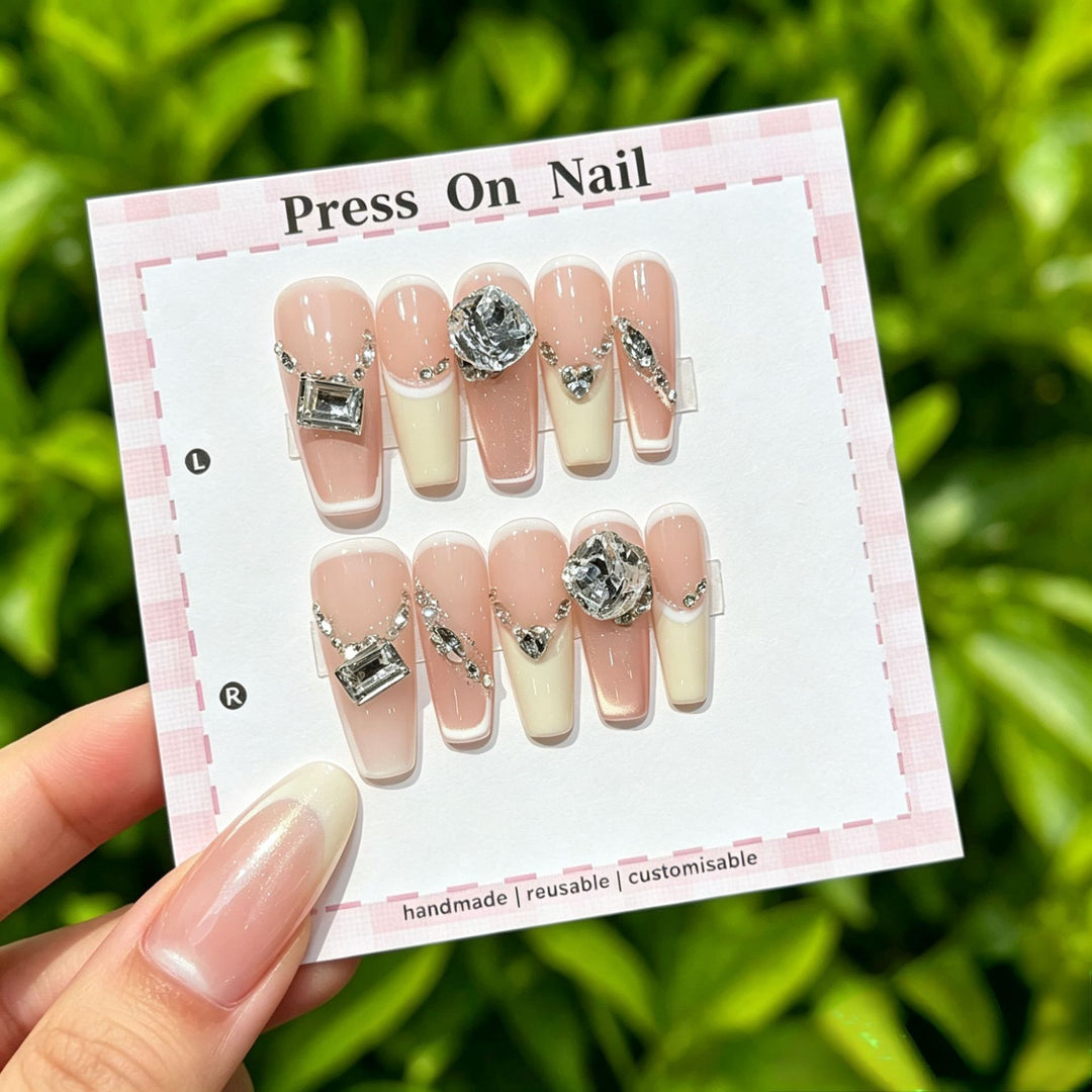 Customizable Press-On Nail Art Set with Chic Gem Accents