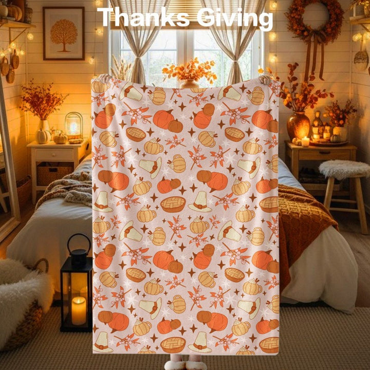 Thanksgiving-Themed Cozy Fleece Blanket
