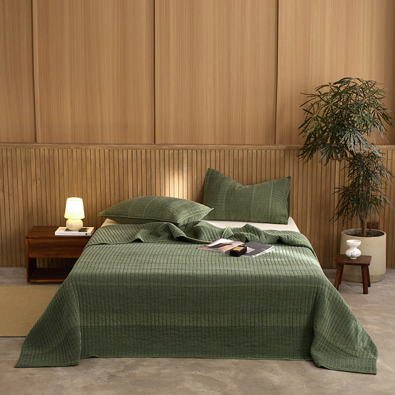 Lightweight Quilted Ribbed Cotton-Linen Coverlet Set with Pillow Shams
