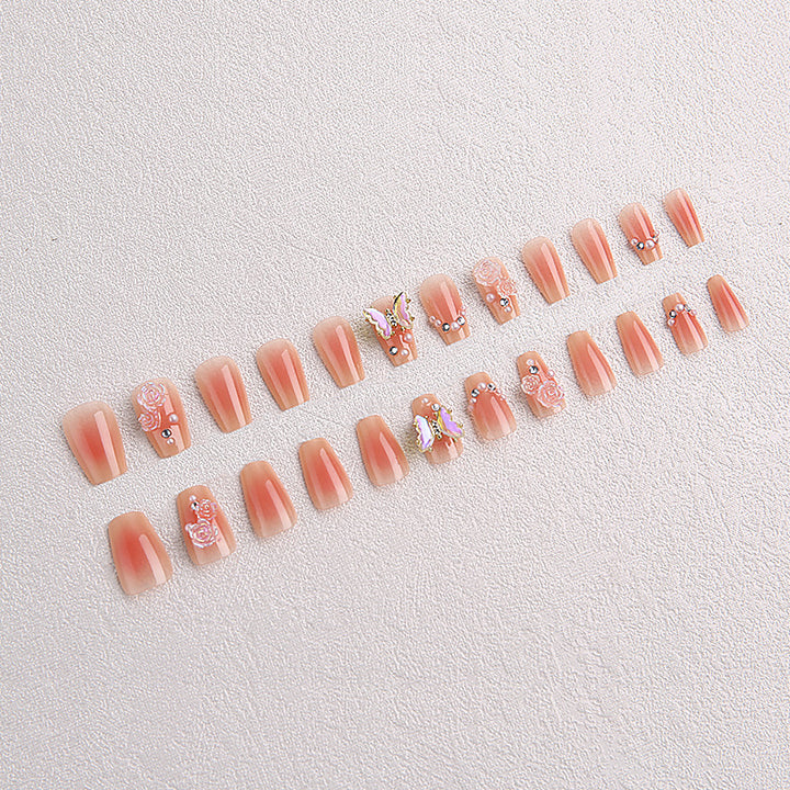 Artificial nail set with filigree 3D flowers and radiant glitter accents Stornfield