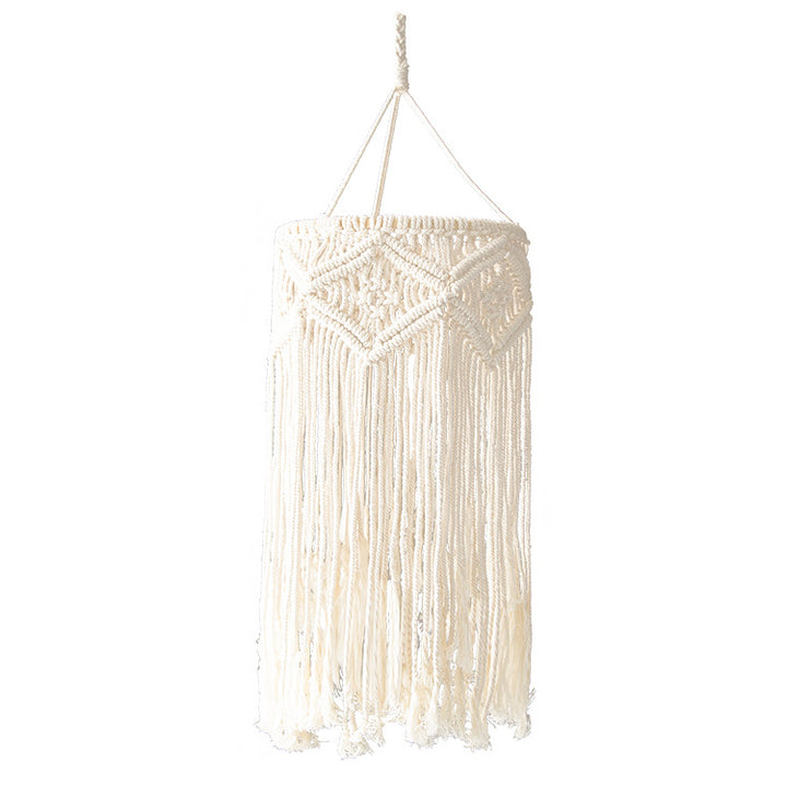 Macramé pendant light with hand-knotted cotton shade and decorative fringes Stornfield