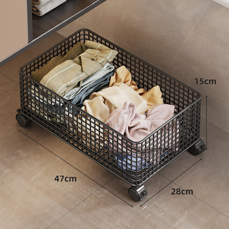 Rolling Mesh Underbed Storage Basket with Locking Casters and Carry Handles