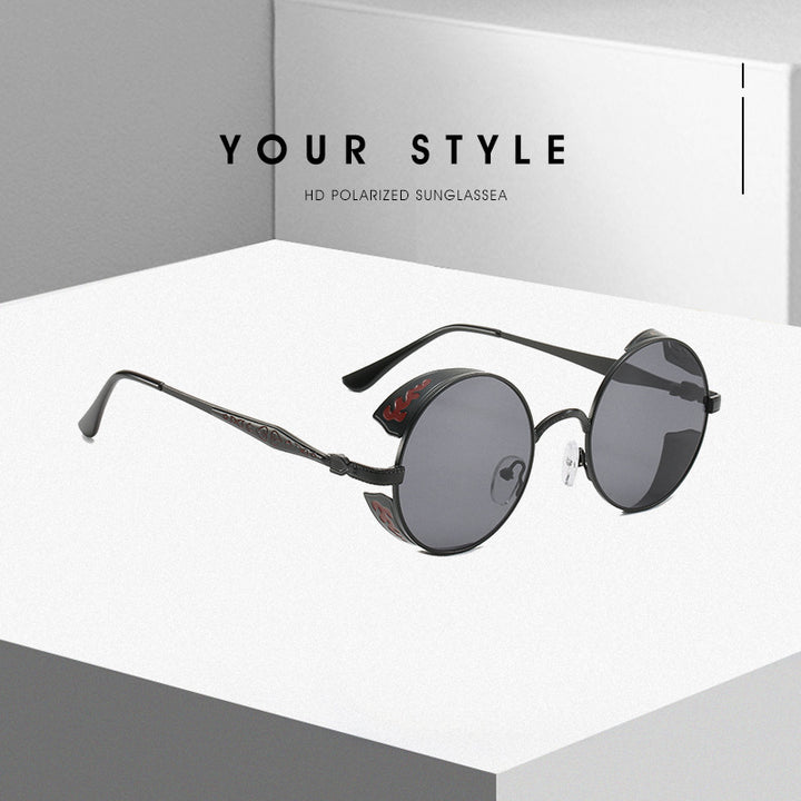Ladies round sunglasses with luxurious gold frame and decorative elements Stornfield