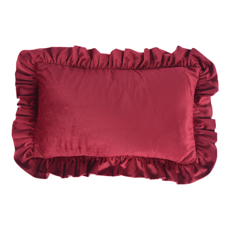 Plush Velvet Ruffled Rectangular Pillow Sham with Hidden Zipper