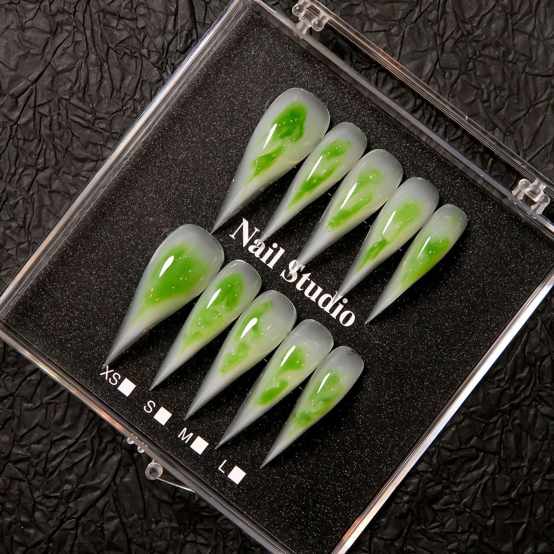 Stiletto Press-On Nail Set with Unique Marble Design