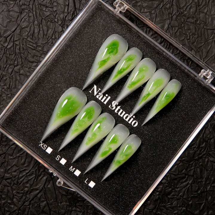 Stiletto Press-On Nail Set with Unique Marble Design