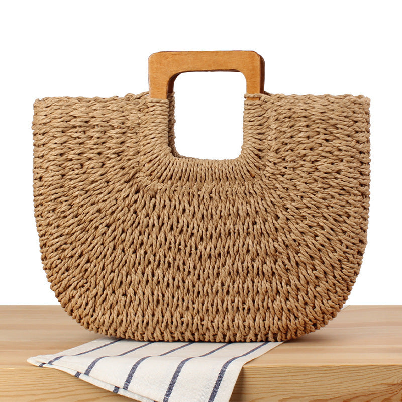 Braided beach bag with wooden handle Stornfield