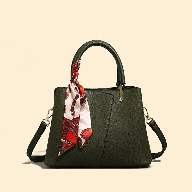 Stylish Structured Handbag with Decorative Scarf