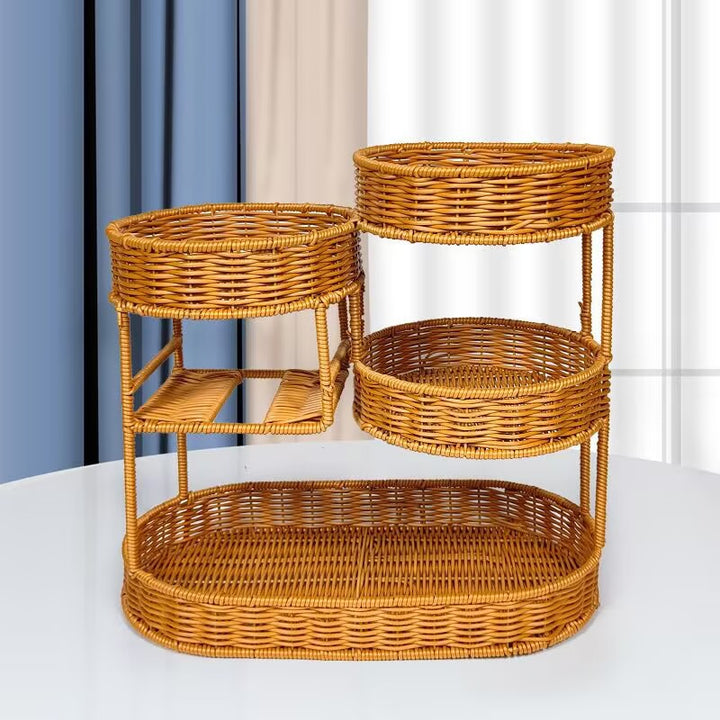 Unisex Rattan Shelf with Three Levels Stornfield