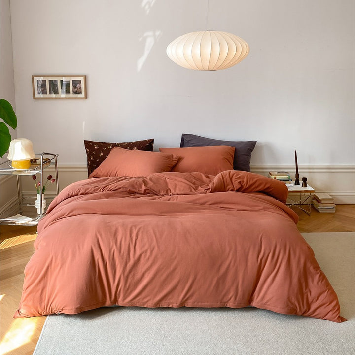 Washed Cotton Duvet Cover Set with Breathable Percale Weave, Deep Corner Ties & Envelope Pillowcases