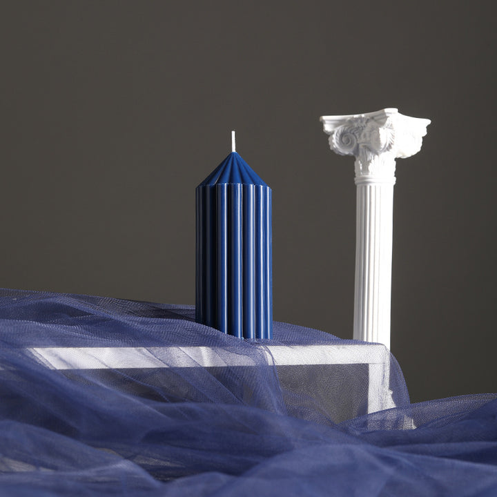 Decorative Tall Fluted Column Pillar Candle with Conical Peak