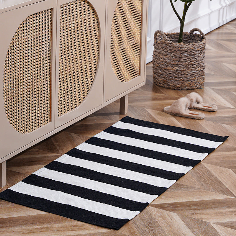 Flat-woven runner rug with check pattern and decorative border stripe Stornfield