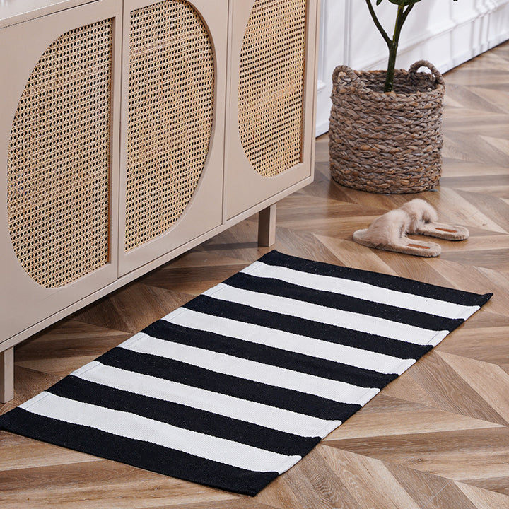 Flat-woven runner rug with check pattern and decorative border stripe Stornfield