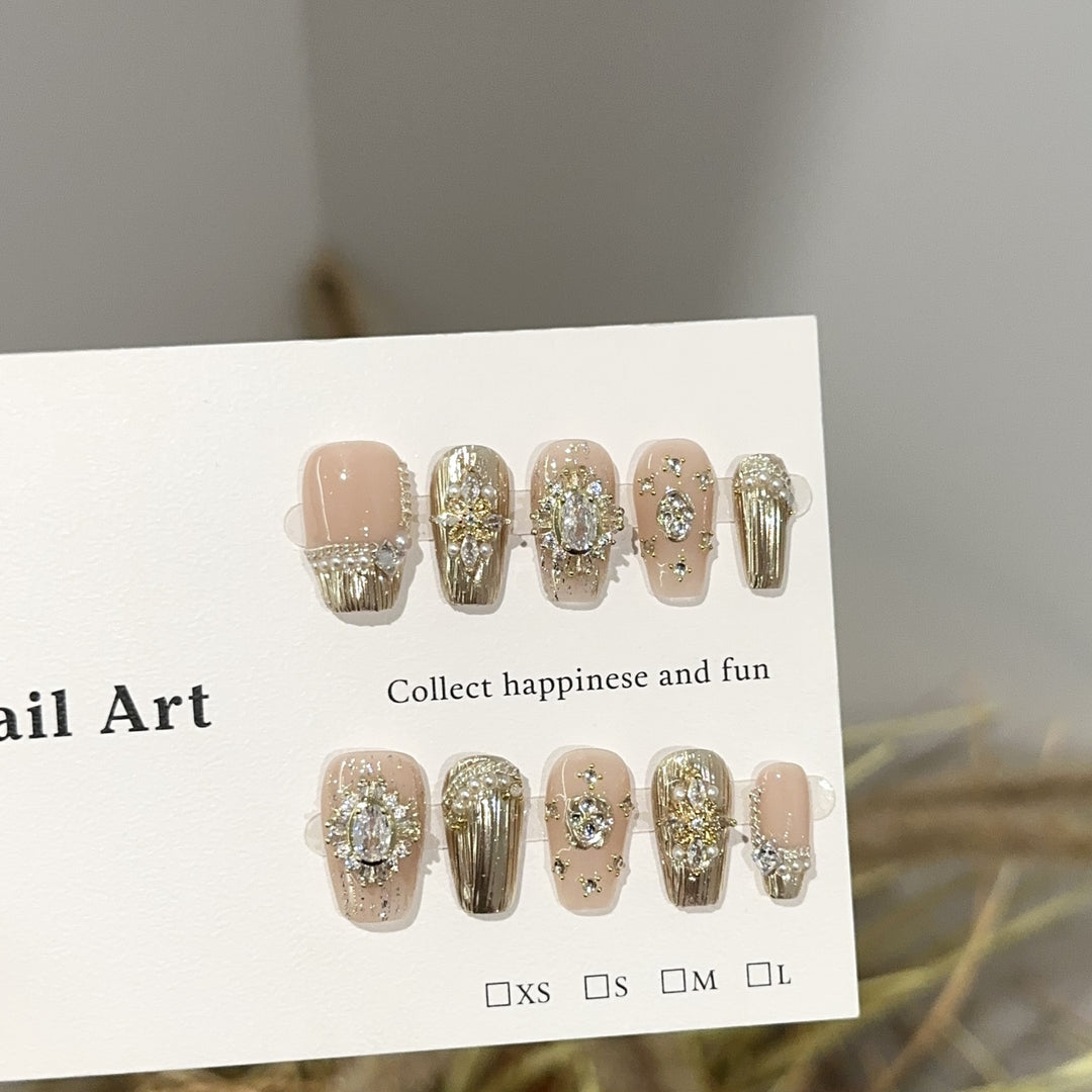 Glamorous Jewel-Embellished Press-On Nail Art