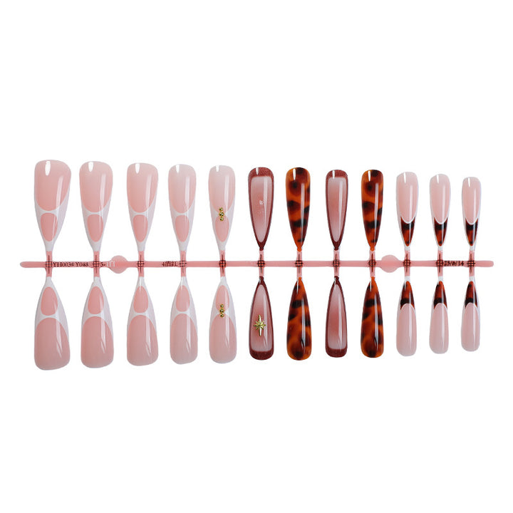 Artistic Press-On Nail Set with Unique Tortoiseshell and Subtle Floral Designs Stornfield