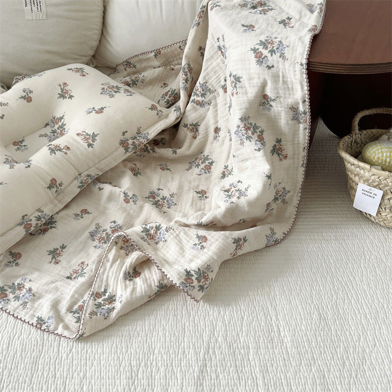 Unisex Cotton Muslin Blanket with Floral Design and Ruffle Details Stornfield