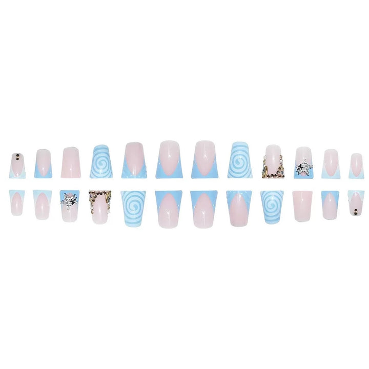 Artistic Long Press-On Nail Design with 3D Star Accents Stornfield