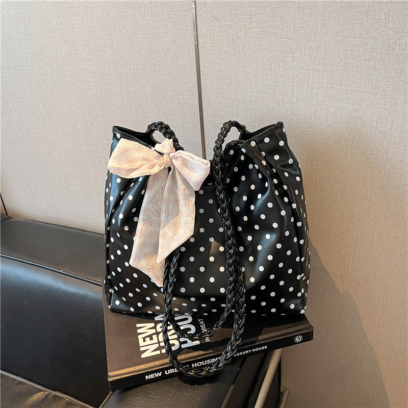 Playful Bow-Accent Polka Dot Tote Bag