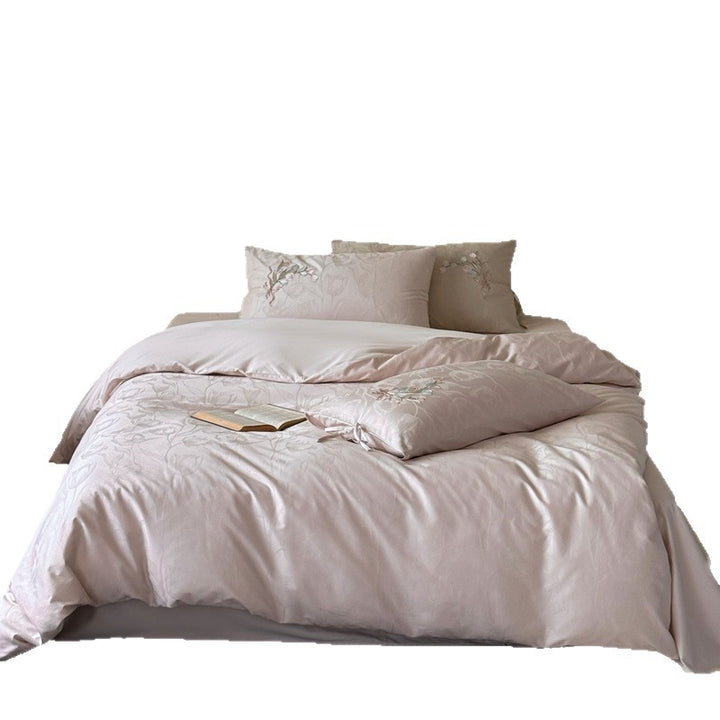 Embroidered Jacquard Floral Duvet Cover Set with Tie-Closure Pillow Shams