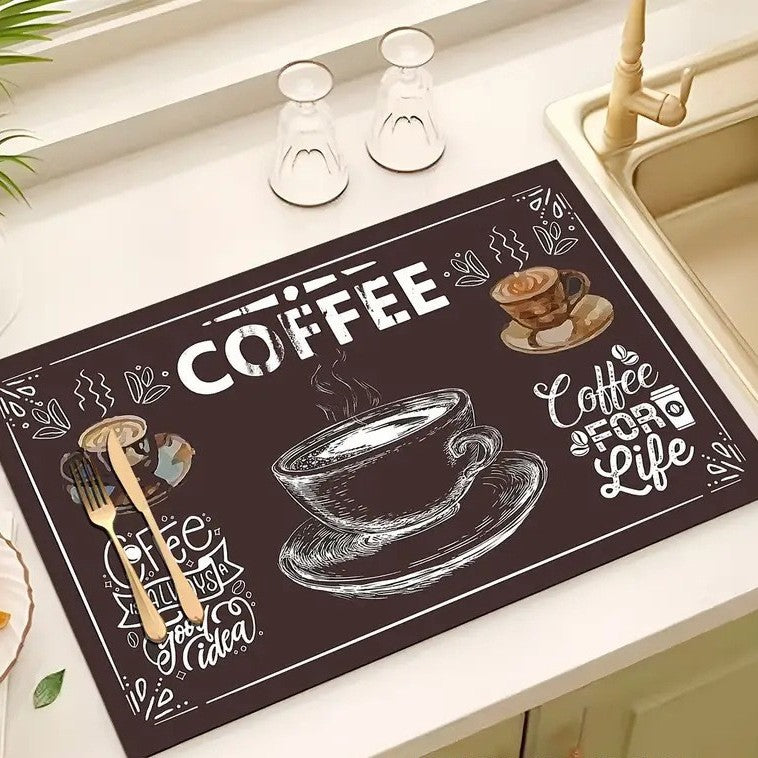 Coffee-Themed Decorative Kitchen Mat