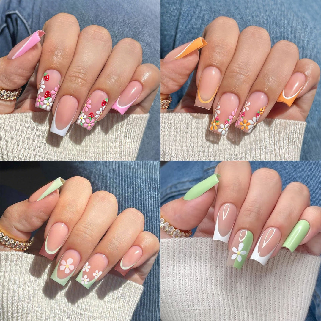 Decorative Floral Press-On Nail Art Set with 3D Flower Accents Stornfield