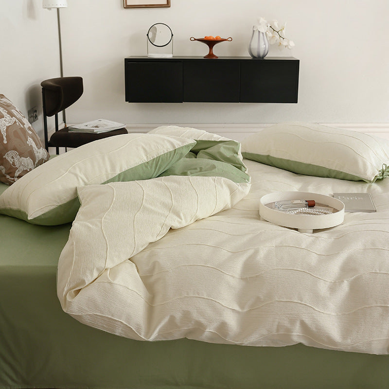 Wave-structured bedding set made from fine cotton blend with texture effect