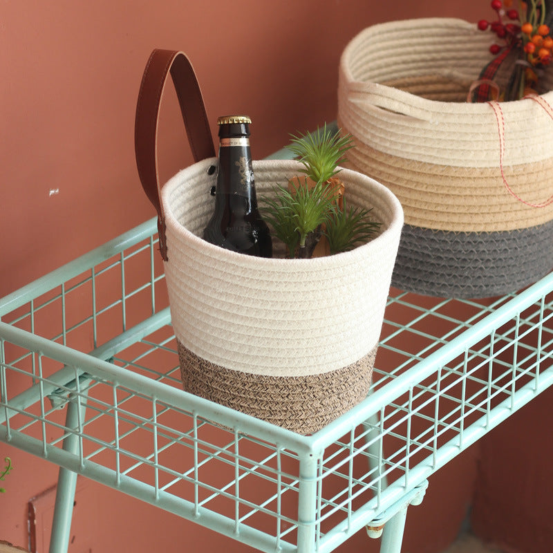 Decorative basket with leather handle Stornfield