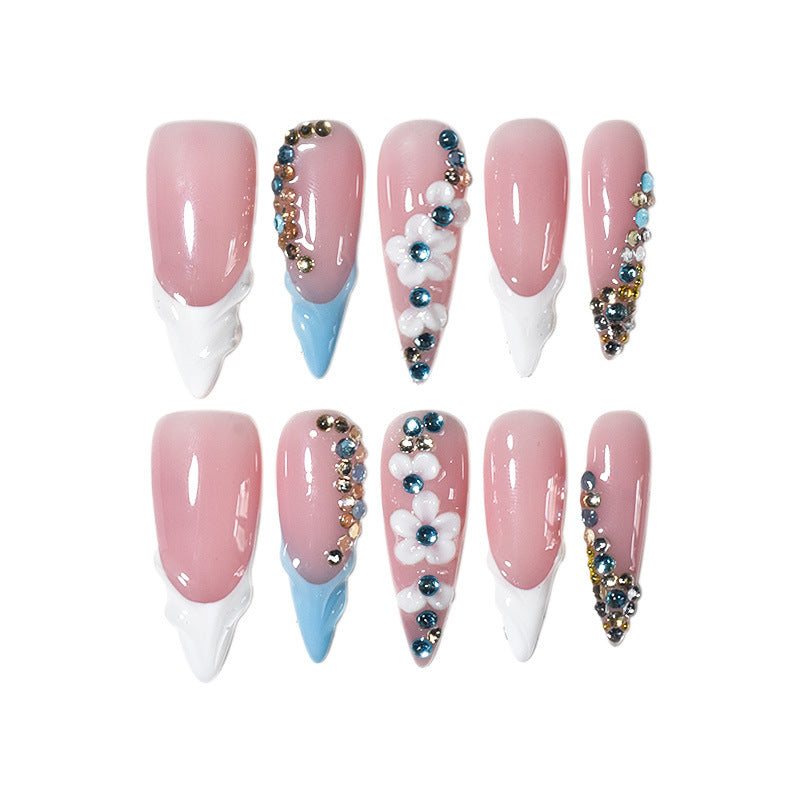 Elegant Floral-Embellished Stiletto Press-On Nails Stornfield