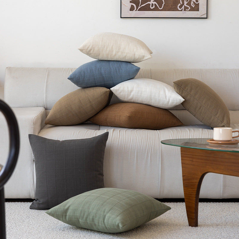Minimalist Grid-Texture Square Accent Pillow with Hidden-Zip Removable Insert