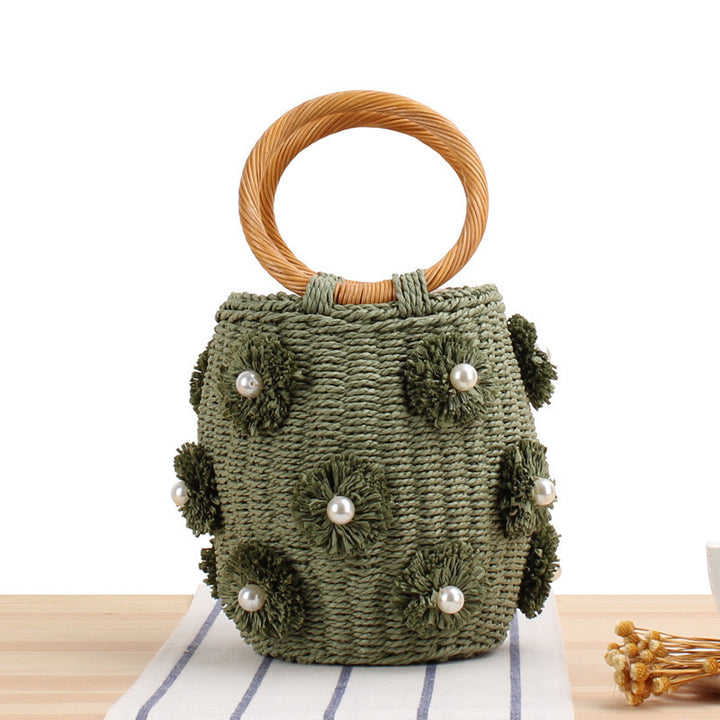 Handcrafted basket bag with bead appliqués Stornfield