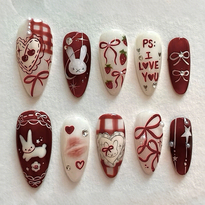 Nail art set with cute bunny and heart designs Stornfield