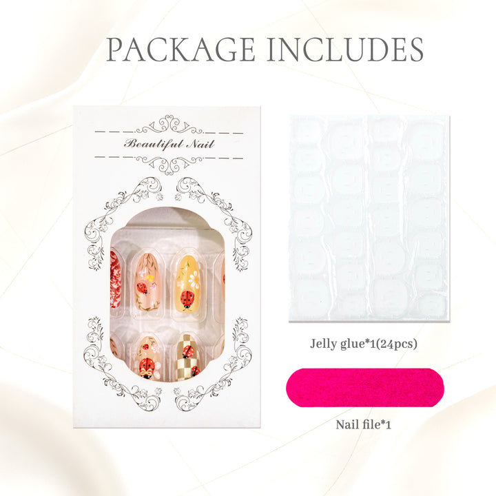 Artistic Ladybug Themed Press-On Nail Set