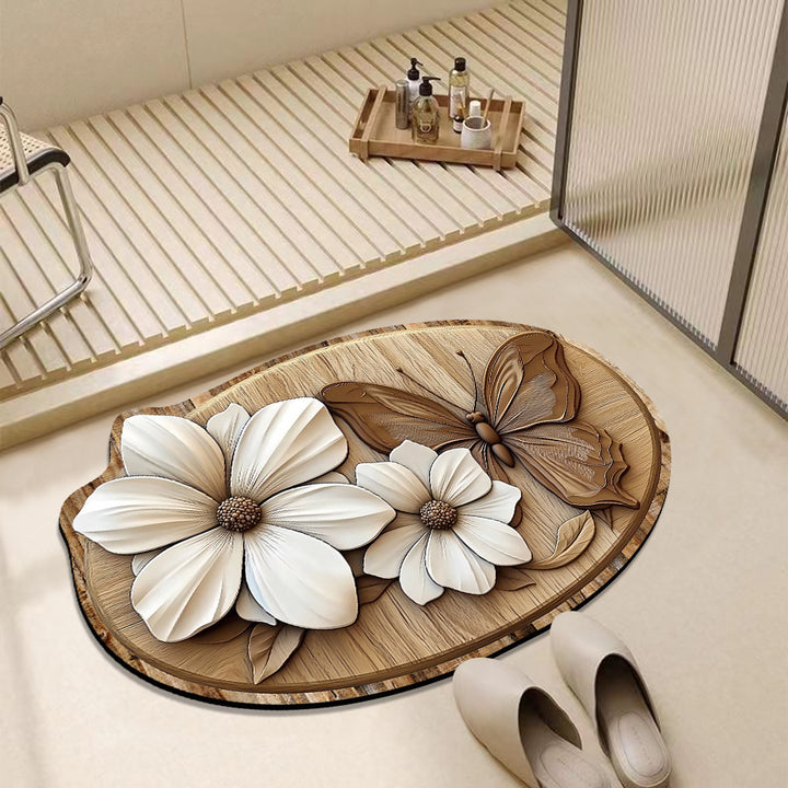 Elegant Butterfly Floral Bath Mat