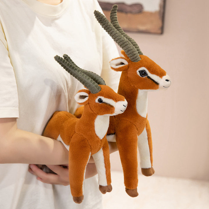 Life-Size Standing Antelope Plush with Ribbed Curled Horns and Poseable Legs Stornfield
