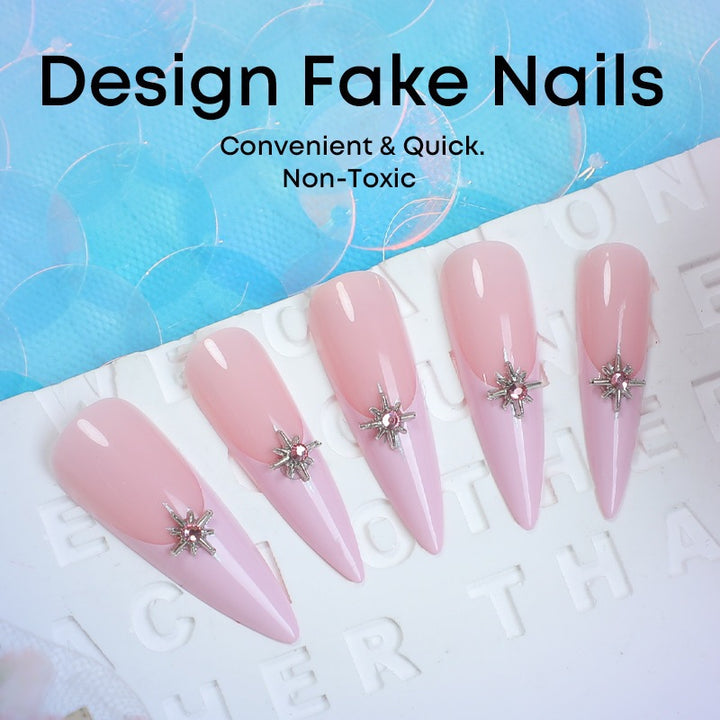 Artificial nail set with elegant glitter and floral design Stornfield