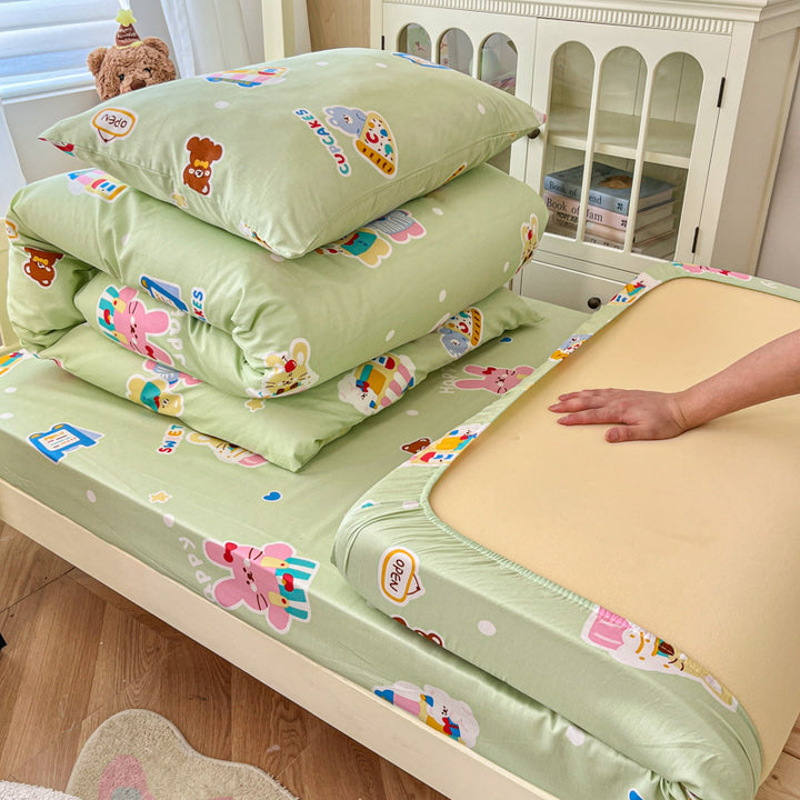 Floral Cotton Sateen Bedding Set with Quilted Duvet Pillow and Memory Foam Topper