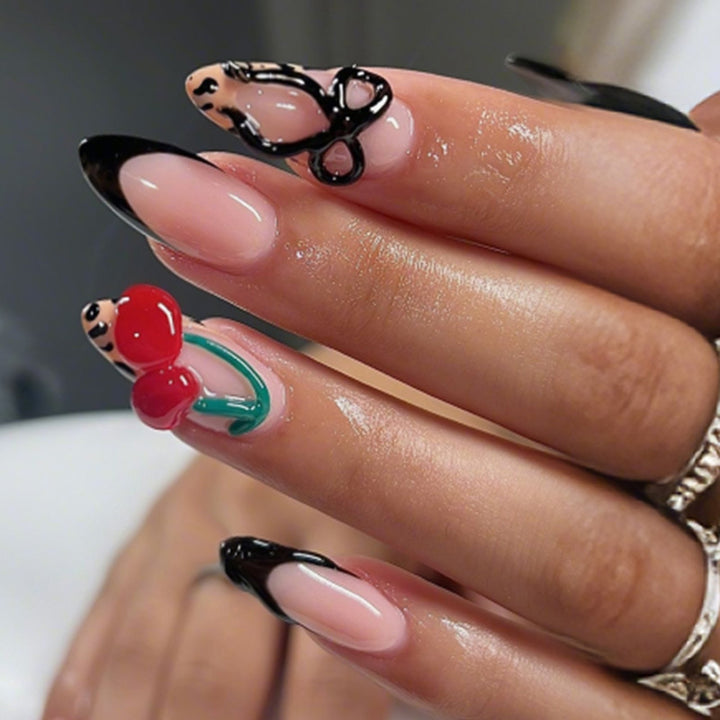 Creative Nail Art Press-On Set with Bow and Cherry Designs Stornfield