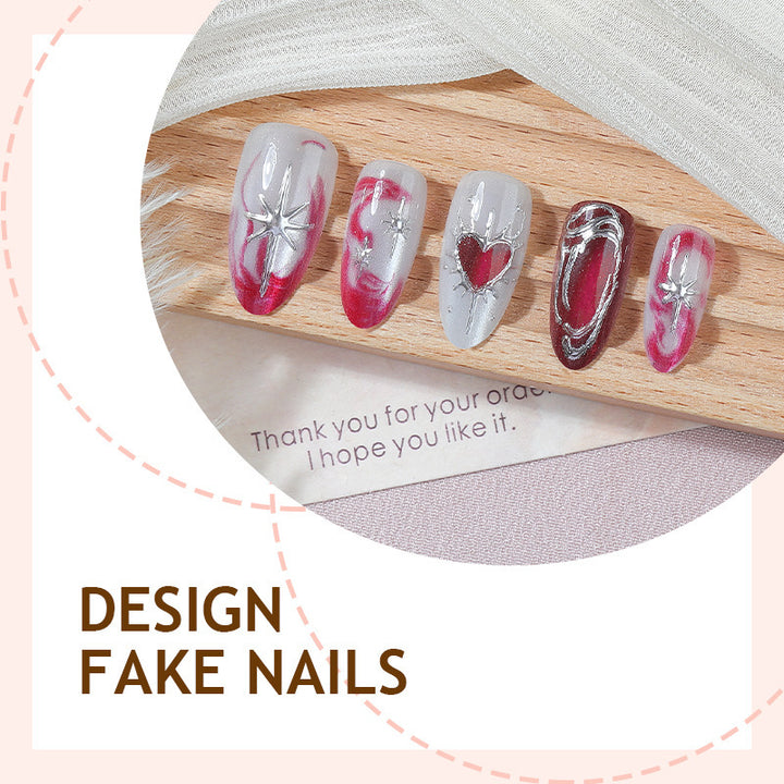 Artificial nail set with romantic decorations and glitter Stornfield