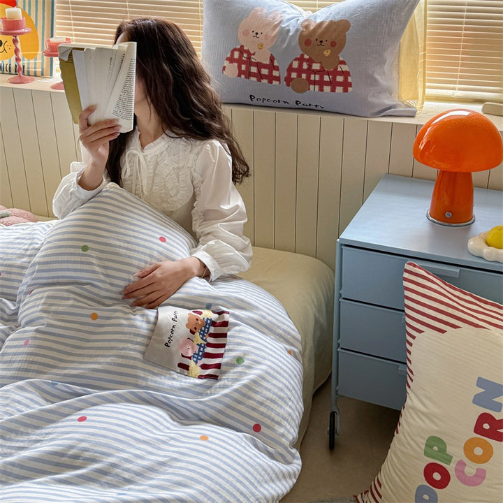 Striped Cotton-Blend Lightweight Reversible Comforter with Playful Dot Accents