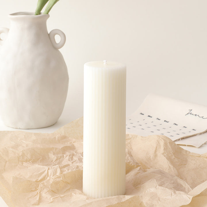 Ribbed Tall Pillar Candle for Home Decor & Events