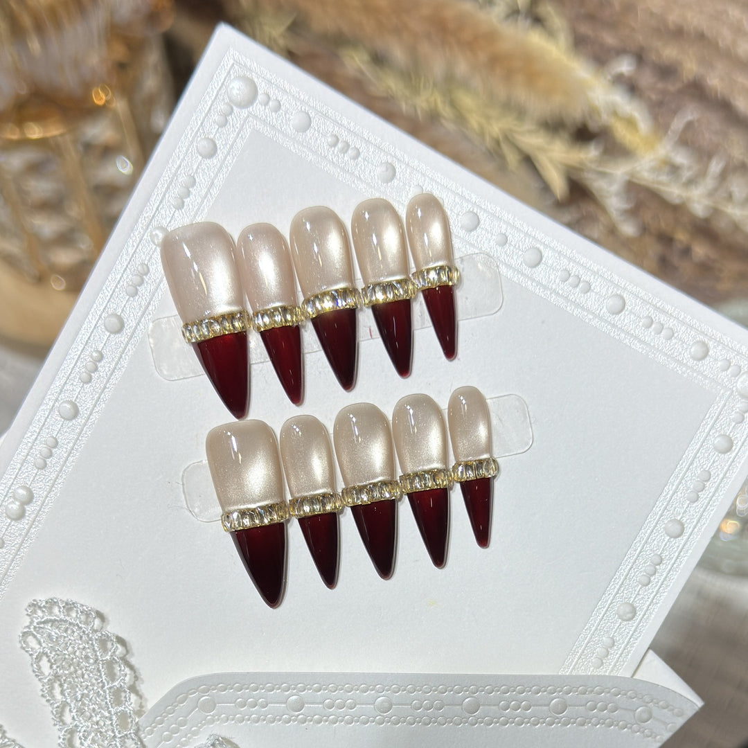 Glamorous Stiletto Press-On Nail Art Set with Gold Accents Stornfield