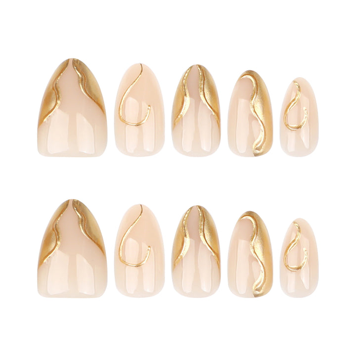Artistic Stiletto Nails with Elegant Gold Accents Stornfield
