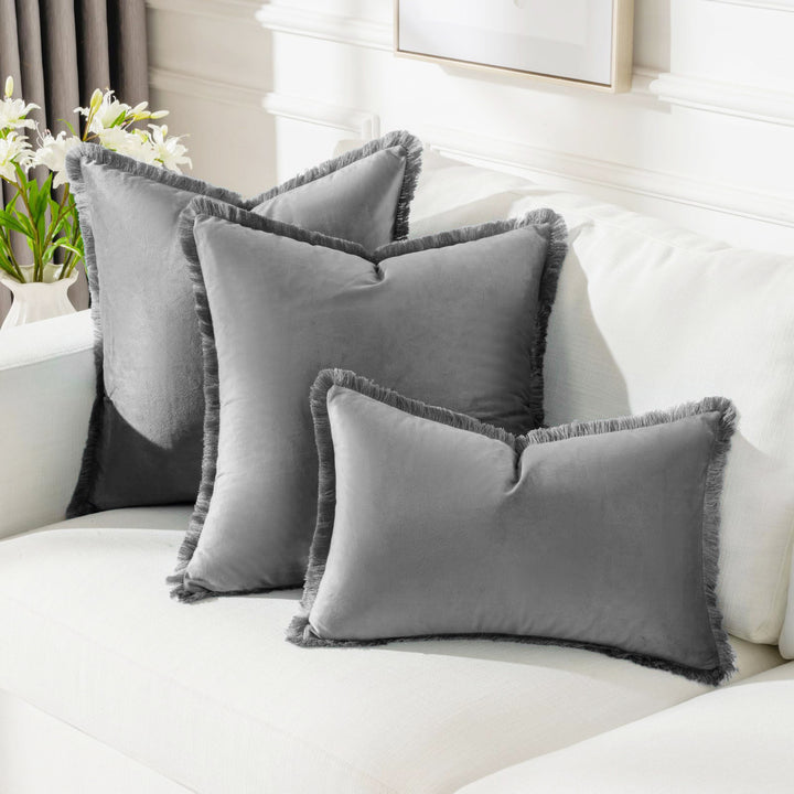 Frayed-Edge Square and Lumbar Decorative Pillow Set