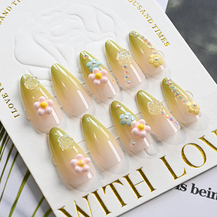 Floral Embellished Press-On Nails