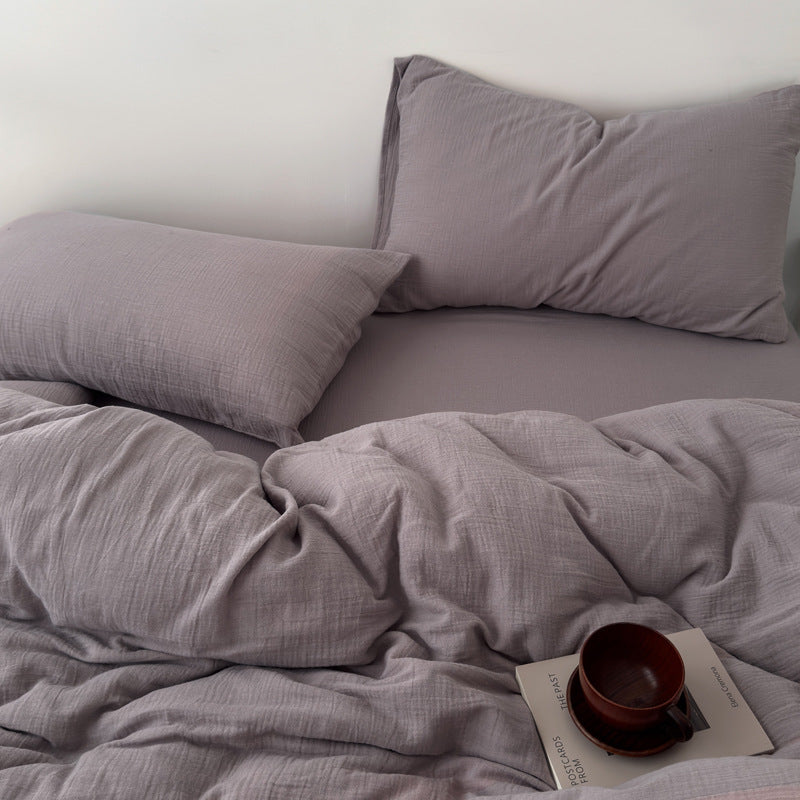 Washed Cotton Gauze Textured Duvet Cover Set with Deep-Pocket Fitted Sheet