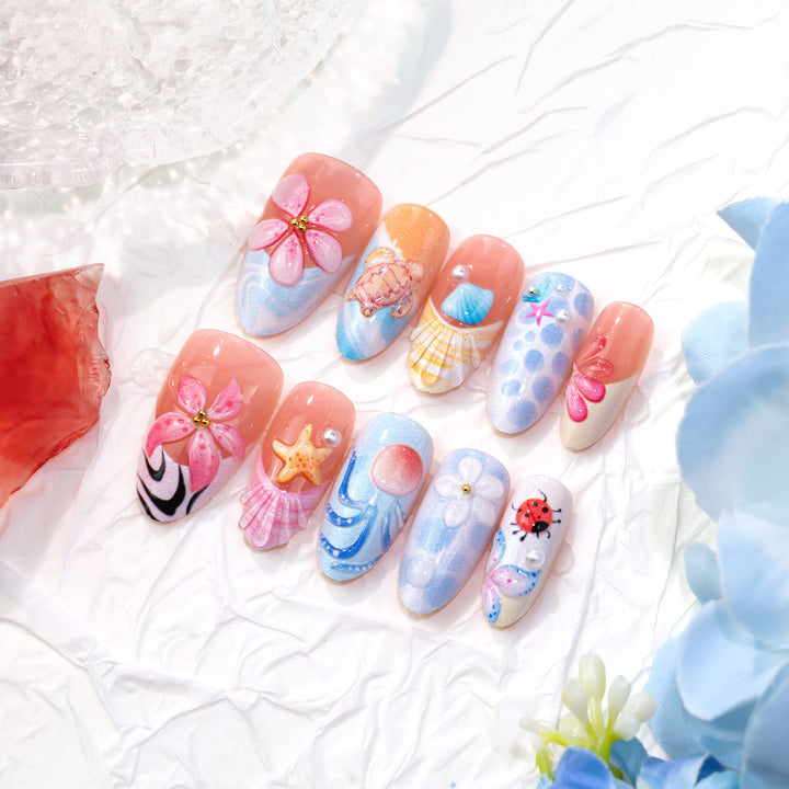 Ocean-Inspired Decorative Press-On Nail Art Set