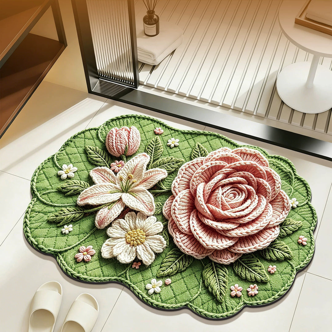 Floral-Inspired Embroidered Bath Mat