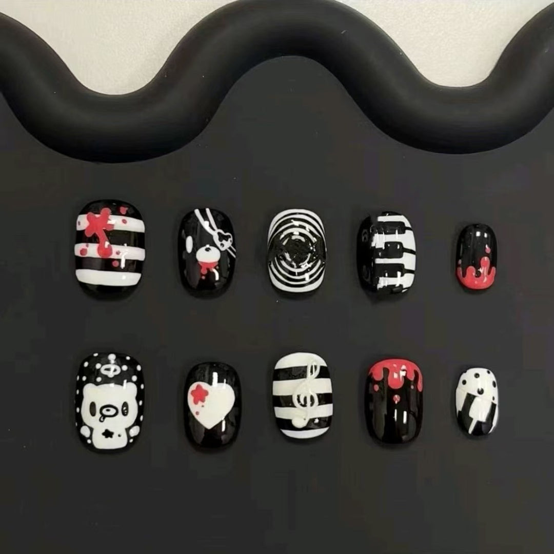 Artistic Press-On Nail Set with Geometric Designs Stornfield
